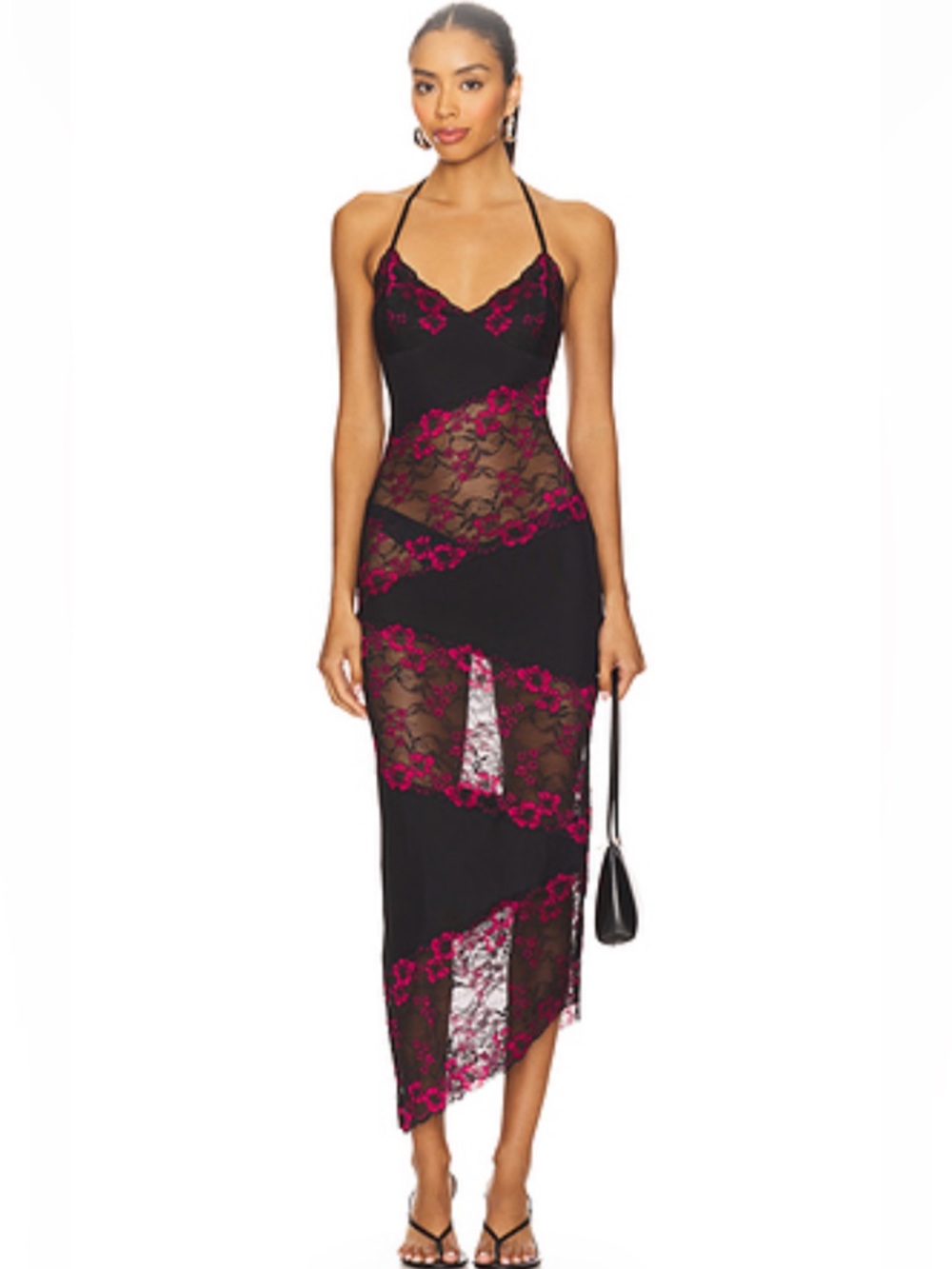 I.AM.GIA Black Lace Dress with Fuchsia Floral Embroidery NWT never worn